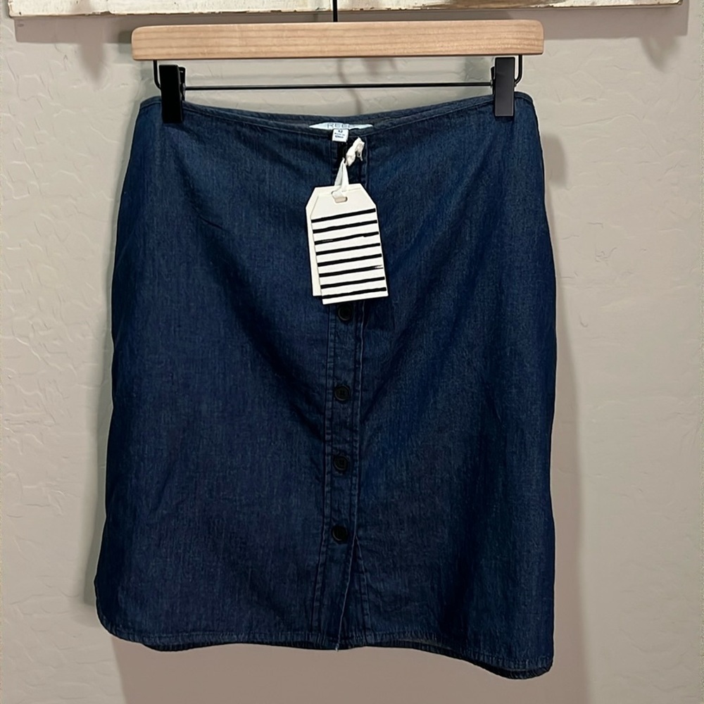 Reed Brand Women’s Jean Skirt Button Up NWT Dark Blue Mini Midi Shirttail Cotton - Picture 2 of 11